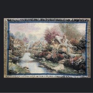 Vintage Thomas Kinkade Lamplight Bridge Throw/Tapestry